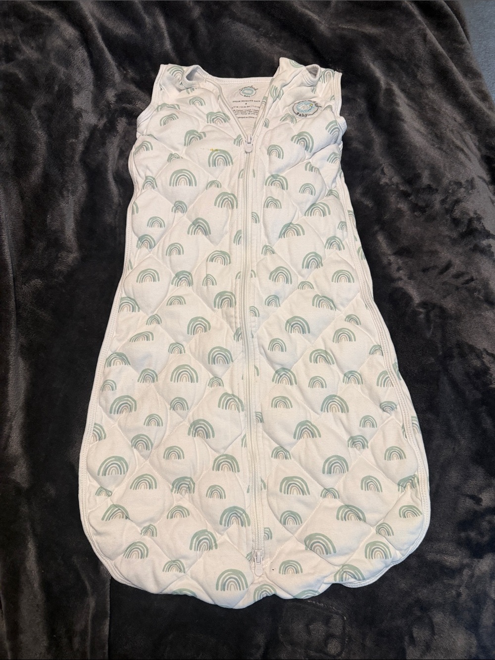 White Baby Sleep Sack with Mint Rainbow Print